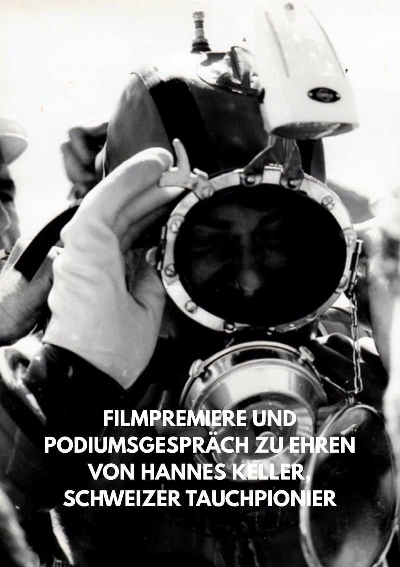 Hannes Keller mit Tauchhelm Foto von Tauchpionier mit antikem Tauchhelm